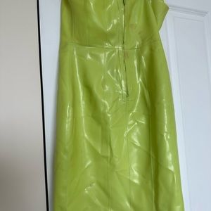 Lime green strapless knee length latex dress